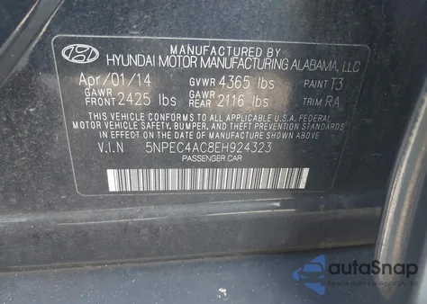 2014 Hyundai Sonata Limited from USA, damaged, VIN 5NPEC4AC8EH924323